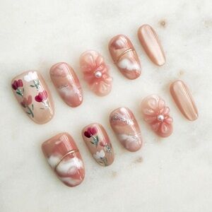 Floral Pink Press-On Nails
